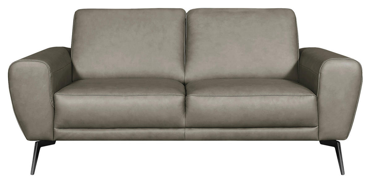 2-SITZER-SOFA in Echtleder Grau  - Schwarz/Grau, Design, Leder/Metall (177/85/92cm) - Livetastic