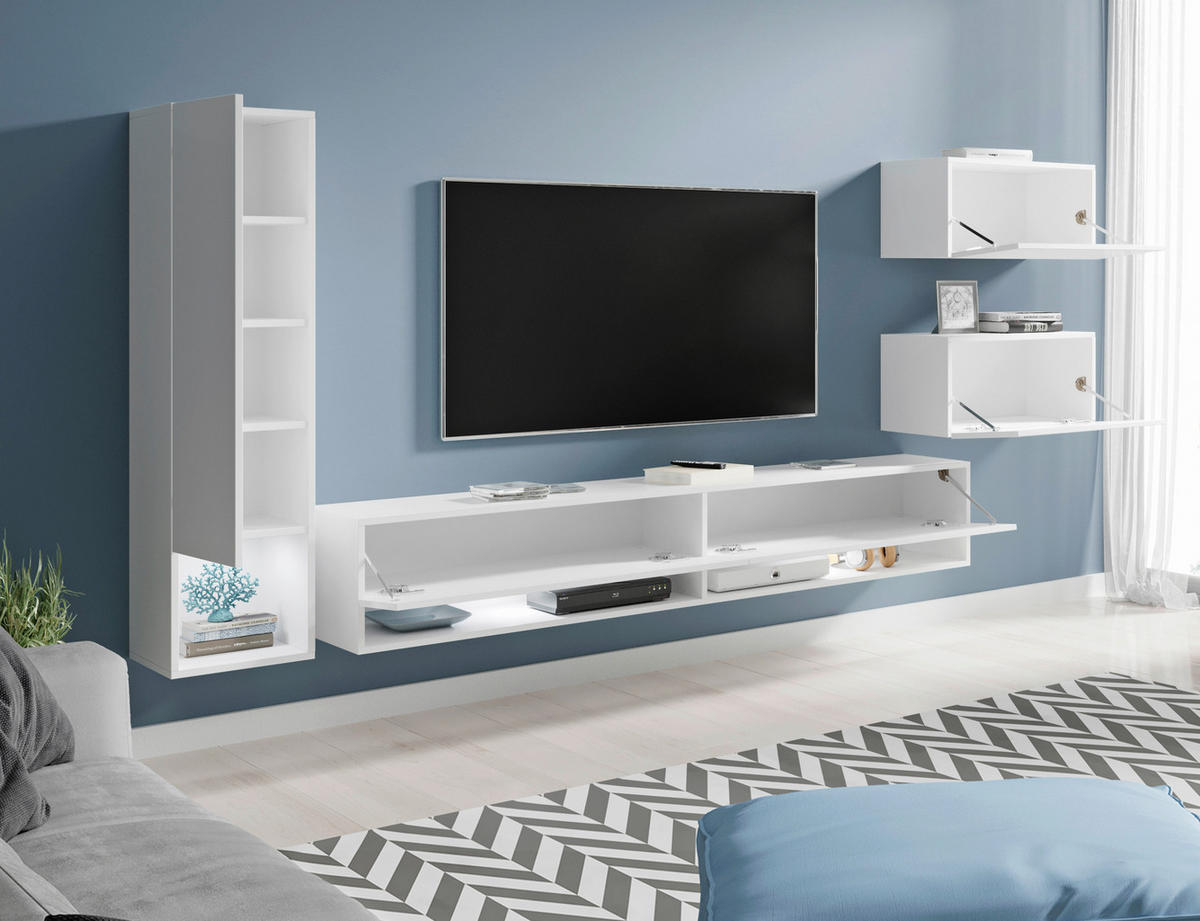 DNEVNI REGAL,  bela, bela, visoki sijaj  - bela/visoki sijaj, Trendi, leseni material (270/130/32,5cm) - P & B