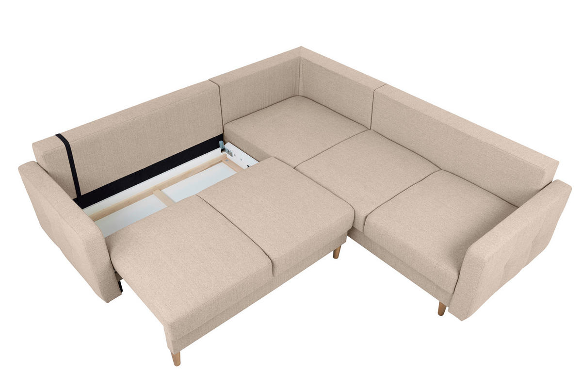 ECKSOFA in Beige  - Beige/Buchefarben, Design, Holz/Textil (242/242cm) - MID.YOU