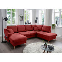 WOHNLANDSCHAFT Chenille Rot  - Rot/Naturfarben, Konventionell, Holz/Textil (150/301/200cm) - Livetastic