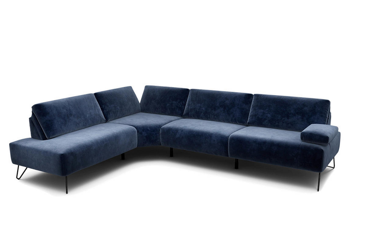 ECKSOFA Cosy Dunkelblau Samt  - Schwarz/Dunkelblau, Design, Textil/Metall (213/288-303cm) - SENSOO