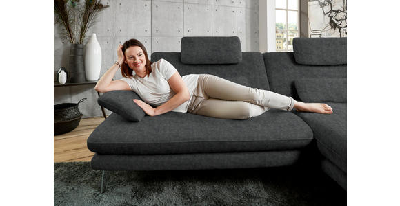 ECKSOFA in Velours Anthrazit 284/184 cm - Anthrazit/Schwarz, Design, Textil/Metall (284/184cm) - Dieter Knoll