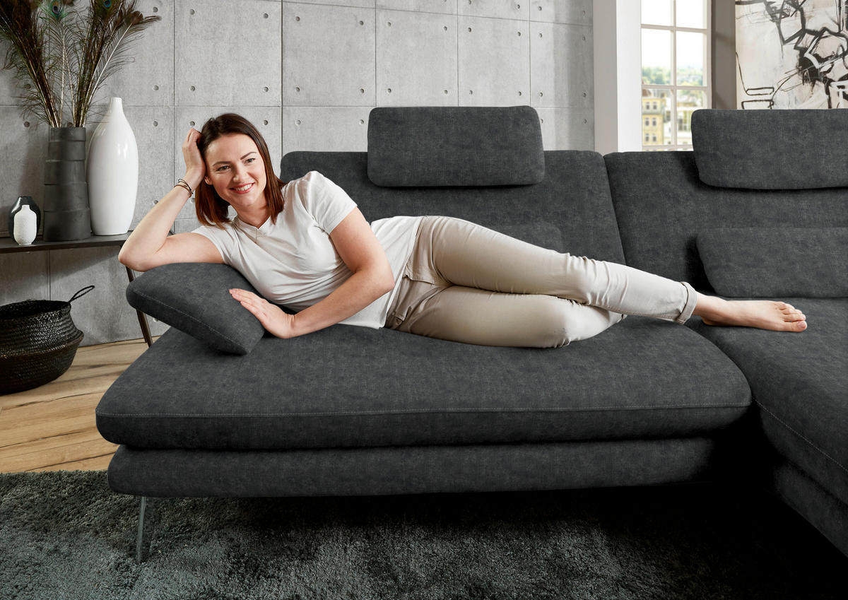 ECKSOFA in Velours Anthrazit  - Anthrazit/Schwarz, Design, Textil/Metall (284/184cm) - Dieter Knoll