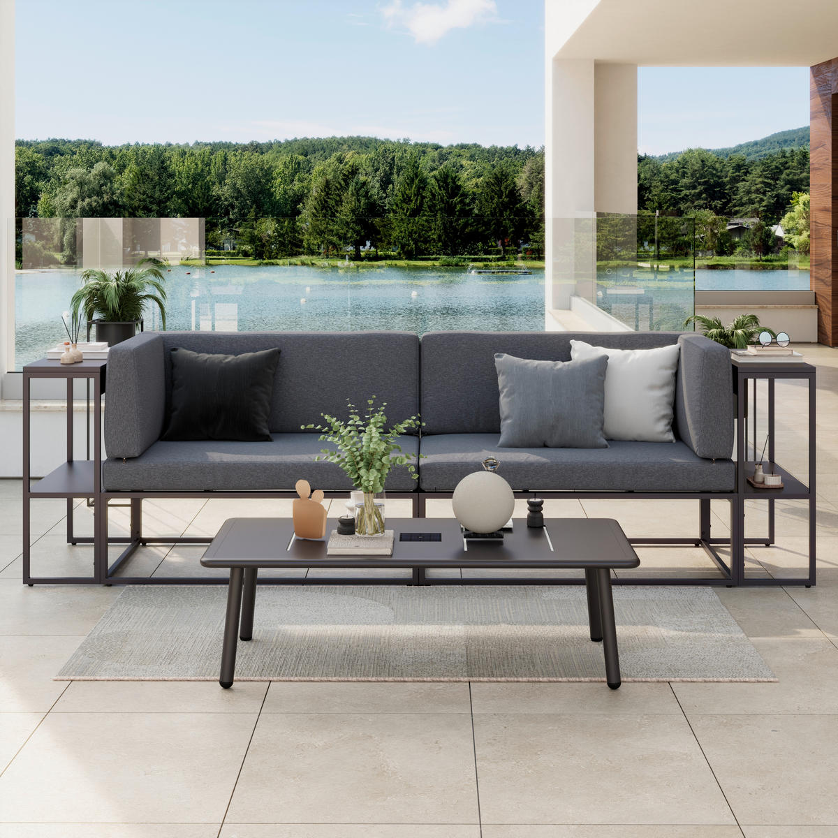 GARTENBANK 137/75/70 cm  Eisen  - Anthrazit, Basics, Textil/Metall (137/75/70cm) - Ambia Garden