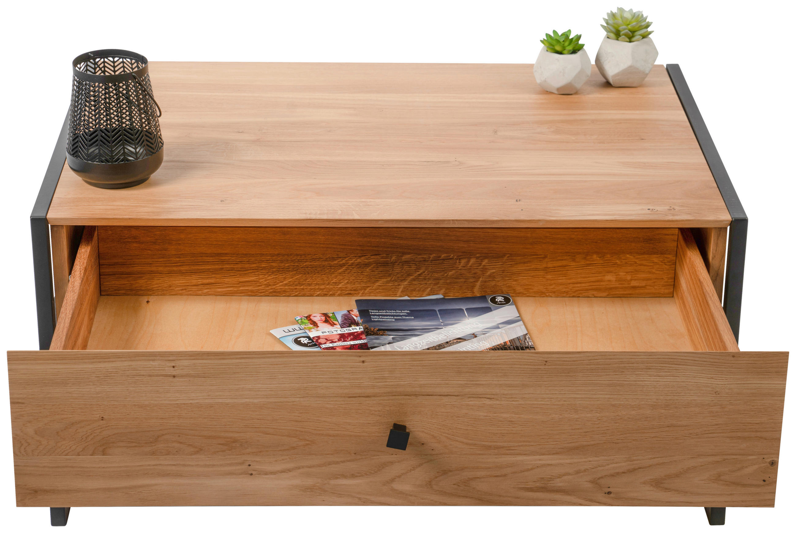 COUCHTISCH Wildeiche vollmassiv 60/90/45 cm rechteckig Wildeiche  - Wildeiche/Schwarz, Trend, Holz/Metall (60/90/45cm) - Boxxx