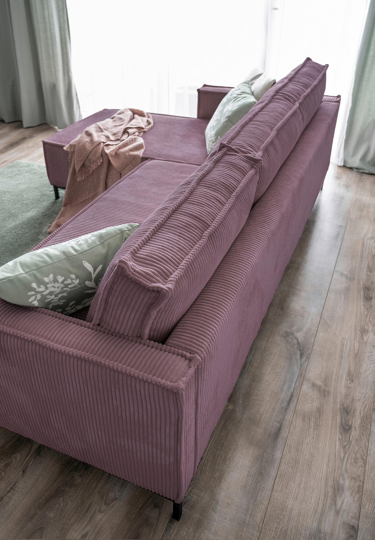 ECKSOFA Altrosa Cord  - Schwarz/Altrosa, Design, Textil/Metall (232/90/154cm) - MID.YOU
