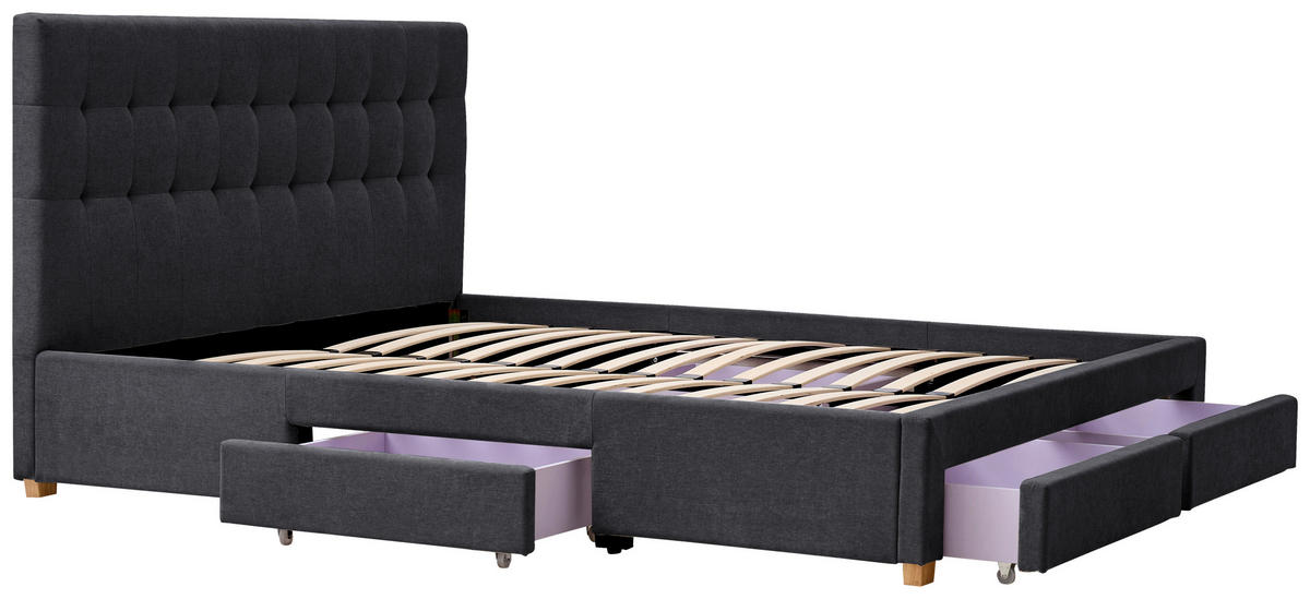 POLSTERBETT 140/200 cm, inkl. gepolstertes Kopfteil, Lattenrost, Bettschubladen,  in Dunkelgrau  - Dunkelgrau/Naturfarben, Design, Holz/Textil (140/200cm) - Boxxx