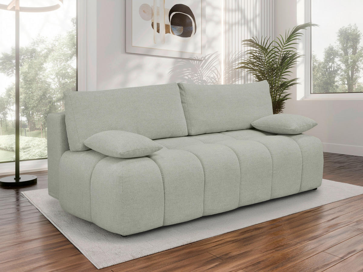 BOXSPRINGSOFA in Chenille Greige  - Greige/Schwarz, MODERN, Kunststoff/Textil (210/72/105cm) - Cantus