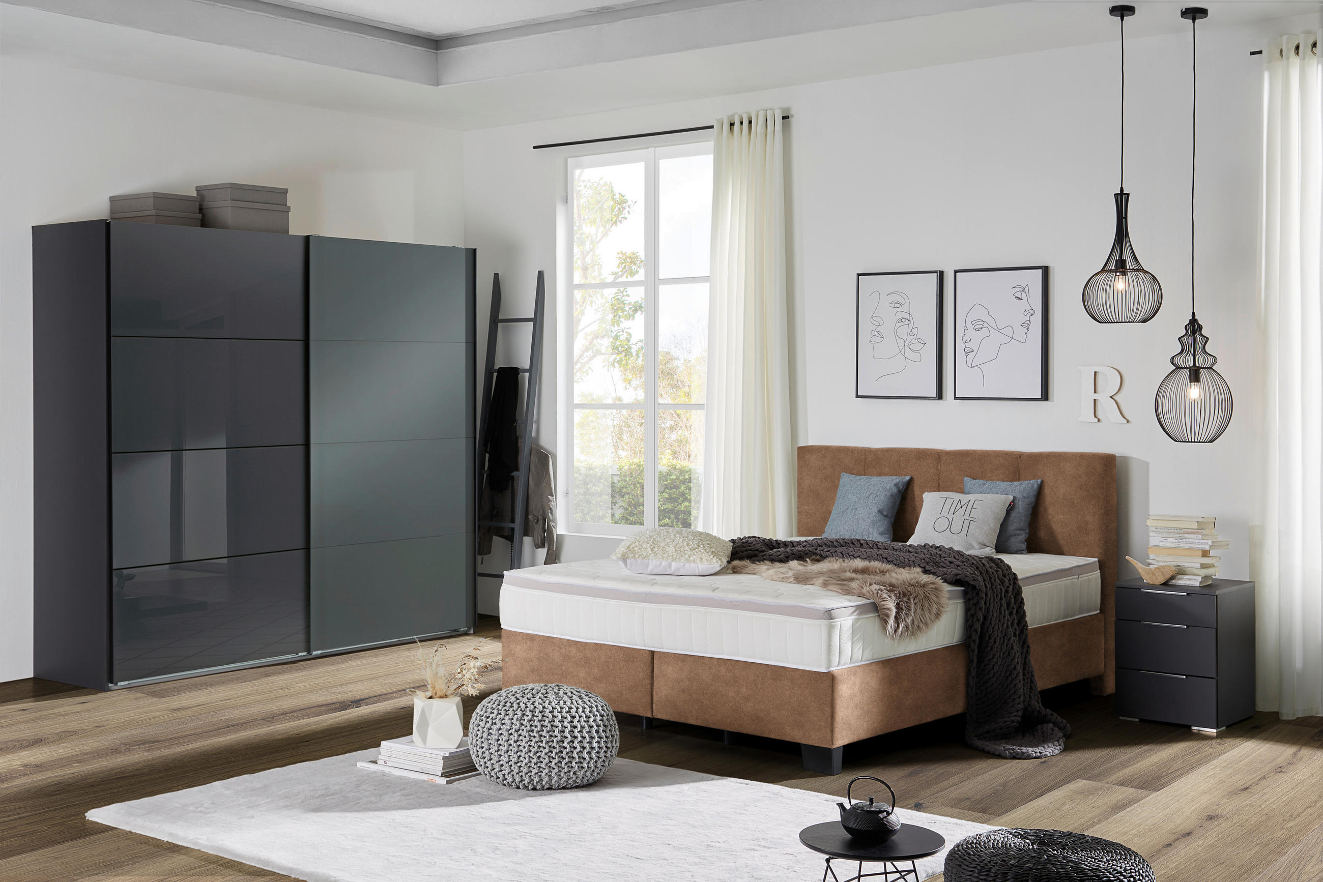 BOXSPRINGBETT 160/200 cm  in Braun  - Schwarz/Braun, Design, Kunststoff/Textil (160/200cm) - Hom`in
