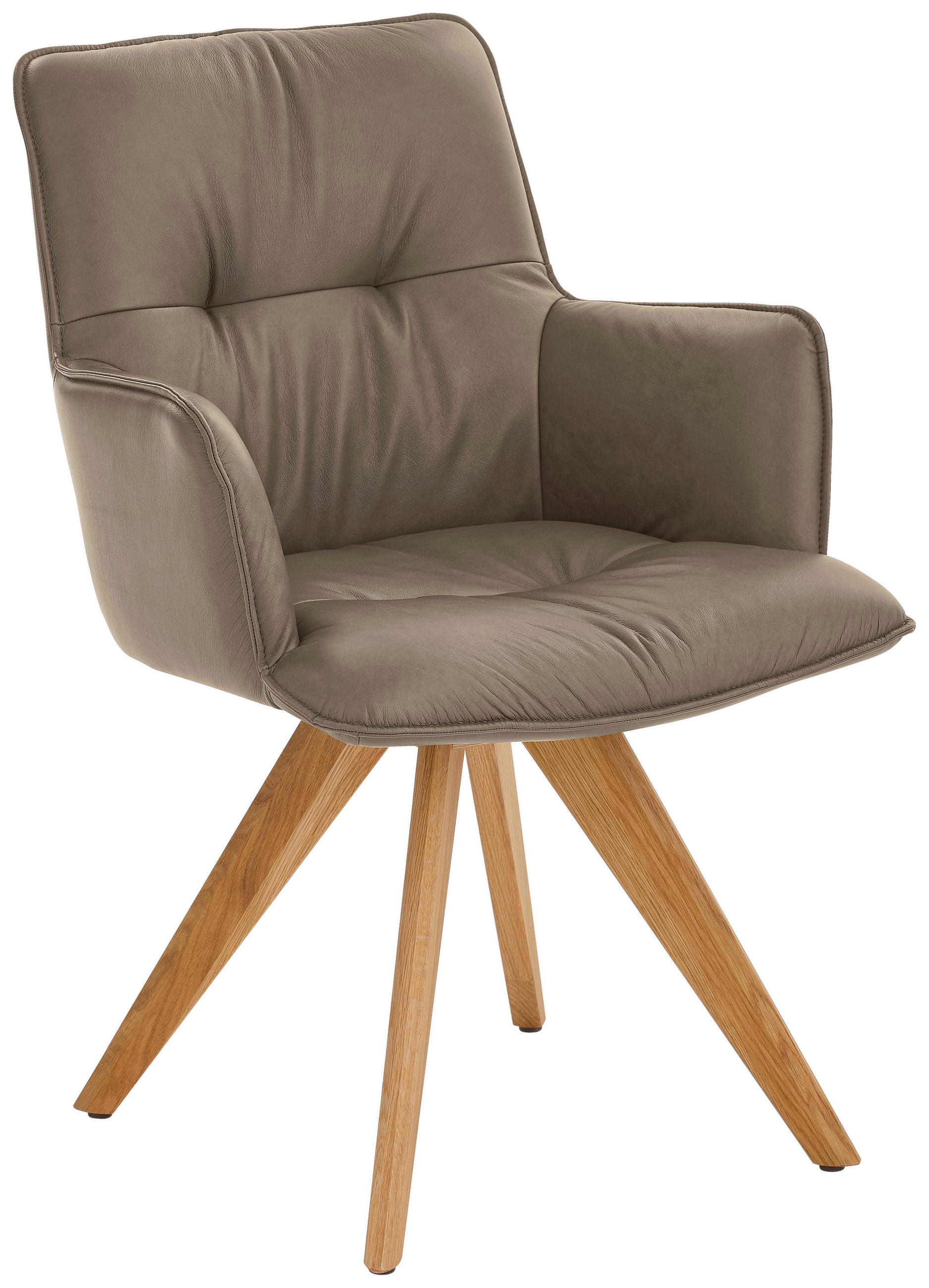 ARMLEHNSTUHL in Holz, Leder Taupe  - Taupe/Eichefarben, Design, Leder/Holz (59/89/63cm) - Dieter Knoll