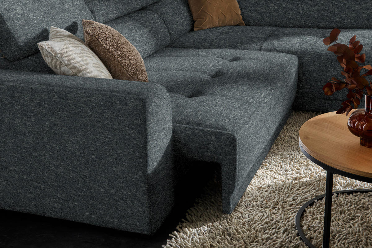 ECKSOFA in Chenille Grau  - Schwarz/Grau, Design, Kunststoff/Textil (284/205cm) - MID.YOU