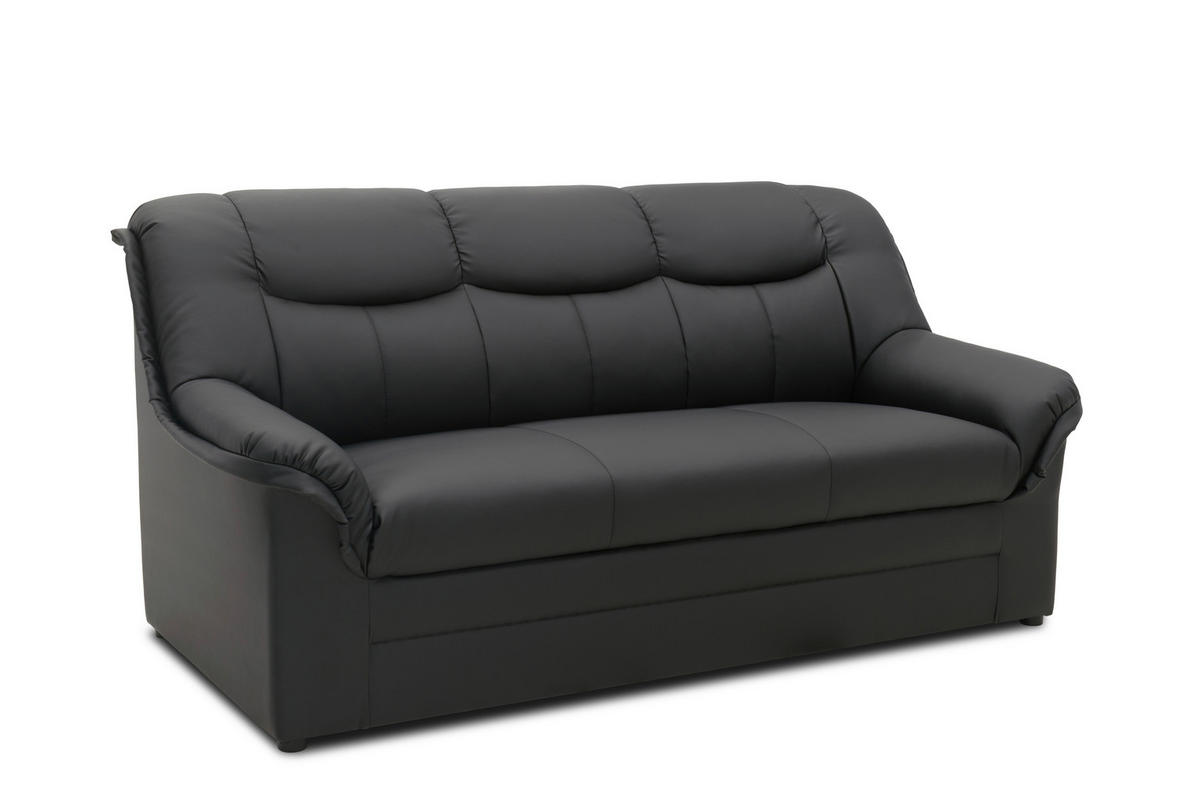 3-SITZER-SOFA BERLIN FK Lederlook Schwarz  - Schwarz, KONVENTIONELL, Kunststoff/Textil (178/89/90cm) - MID.YOU