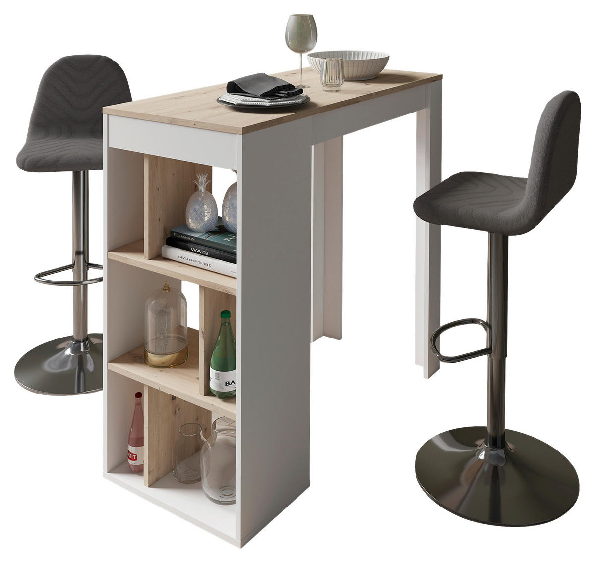 TISCHGRUPPE Anthrazit, Weiß, Chromfarben, Eiche Artisan  - Chromfarben/Anthrazit, MODERN, Textil/Metall (110/104/50cm) - MID.YOU