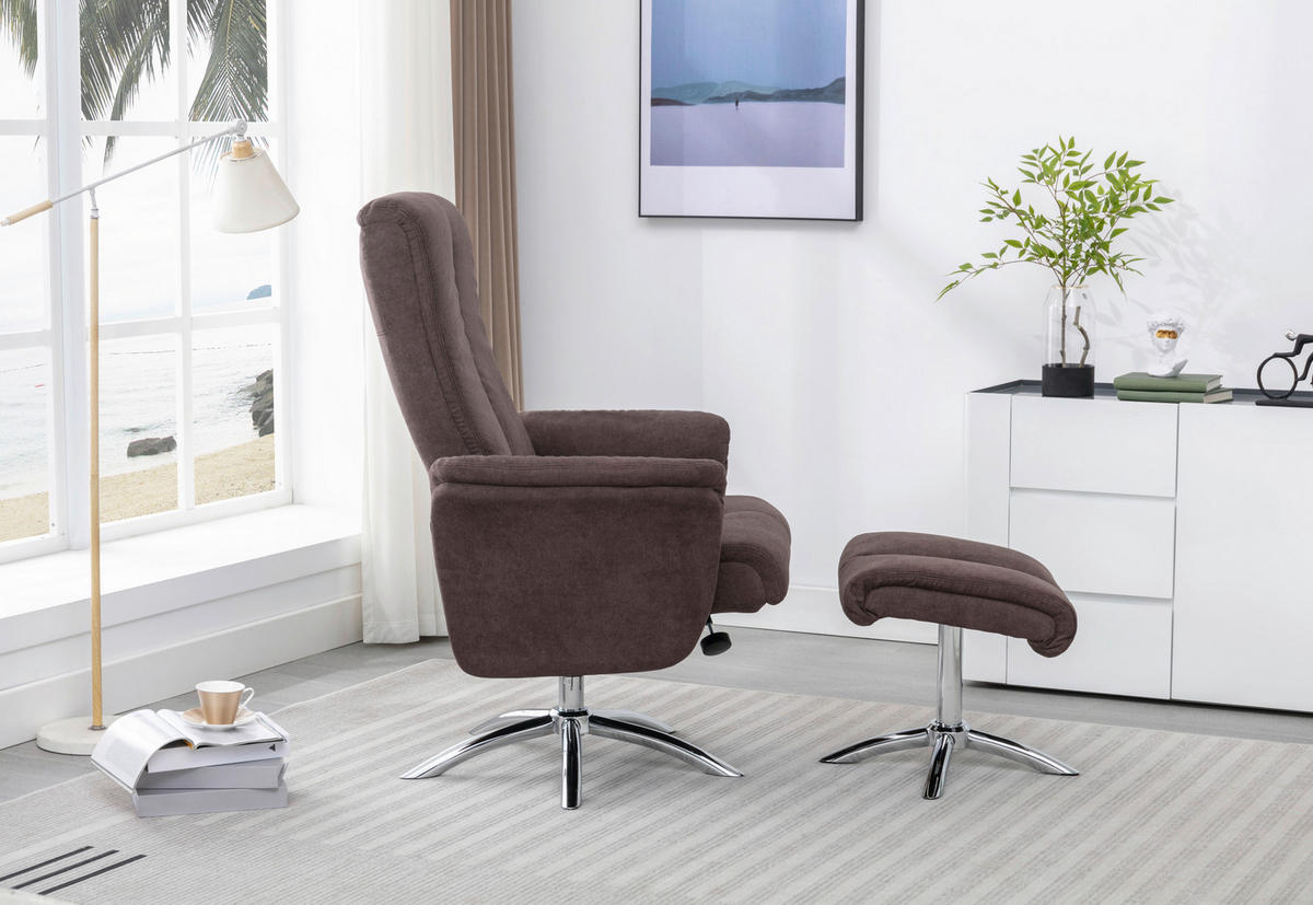 RELAXSESSELSET Chenille    - Chromfarben/Braun, KONVENTIONELL, Textil/Metall (80/113/84cm) - MID.YOU