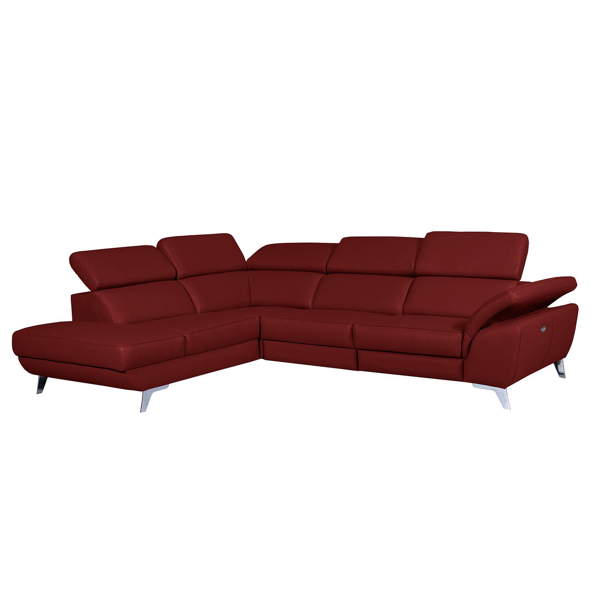 ECKSOFA  in Echtleder Rot  228/283 cm  - Silberfarben/Rot, Design, Leder/Metall (228/283cm) - Livetastic