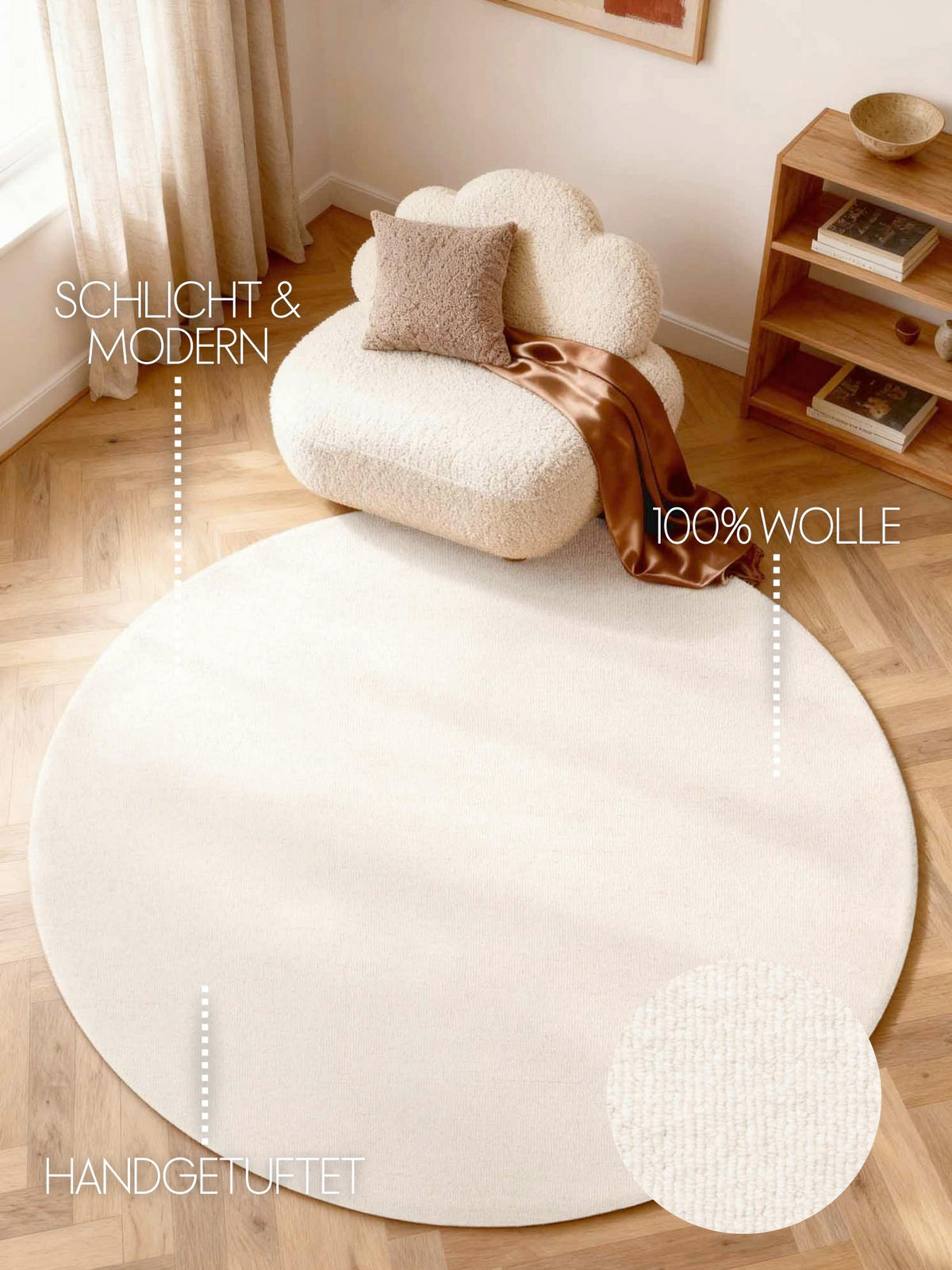 WOLLTEPPICH 200 cm Puristic Creme rund  - Creme, Basics, Textil (200cm) - Elle Decoration