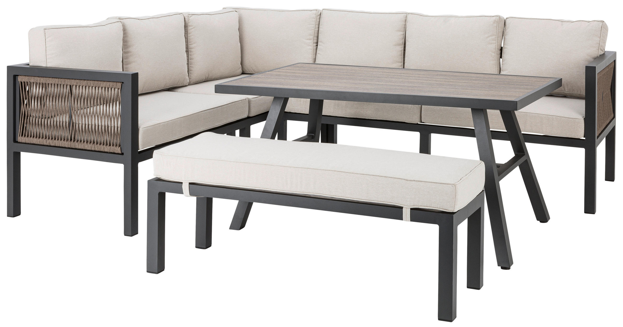 LOUNGEGARNITUR 16-teilig  - Anthrazit/Beige, Design, Kunststoff/Textil (195/242cm) - Amatio