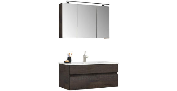 BADEZIMMER 3-teilig  in 102 cm  - Eiche grau/Weiß, Design, Glas/Keramik (102cm) - Novel