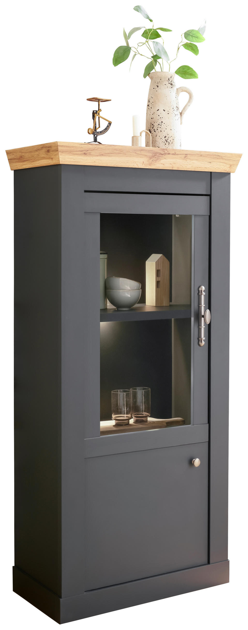 VITRINE in Anthrazit, Eiche Wotan  - Anthrazit/Silberfarben, Design, Holzwerkstoff/Metall (72/146/38cm) - MID.YOU