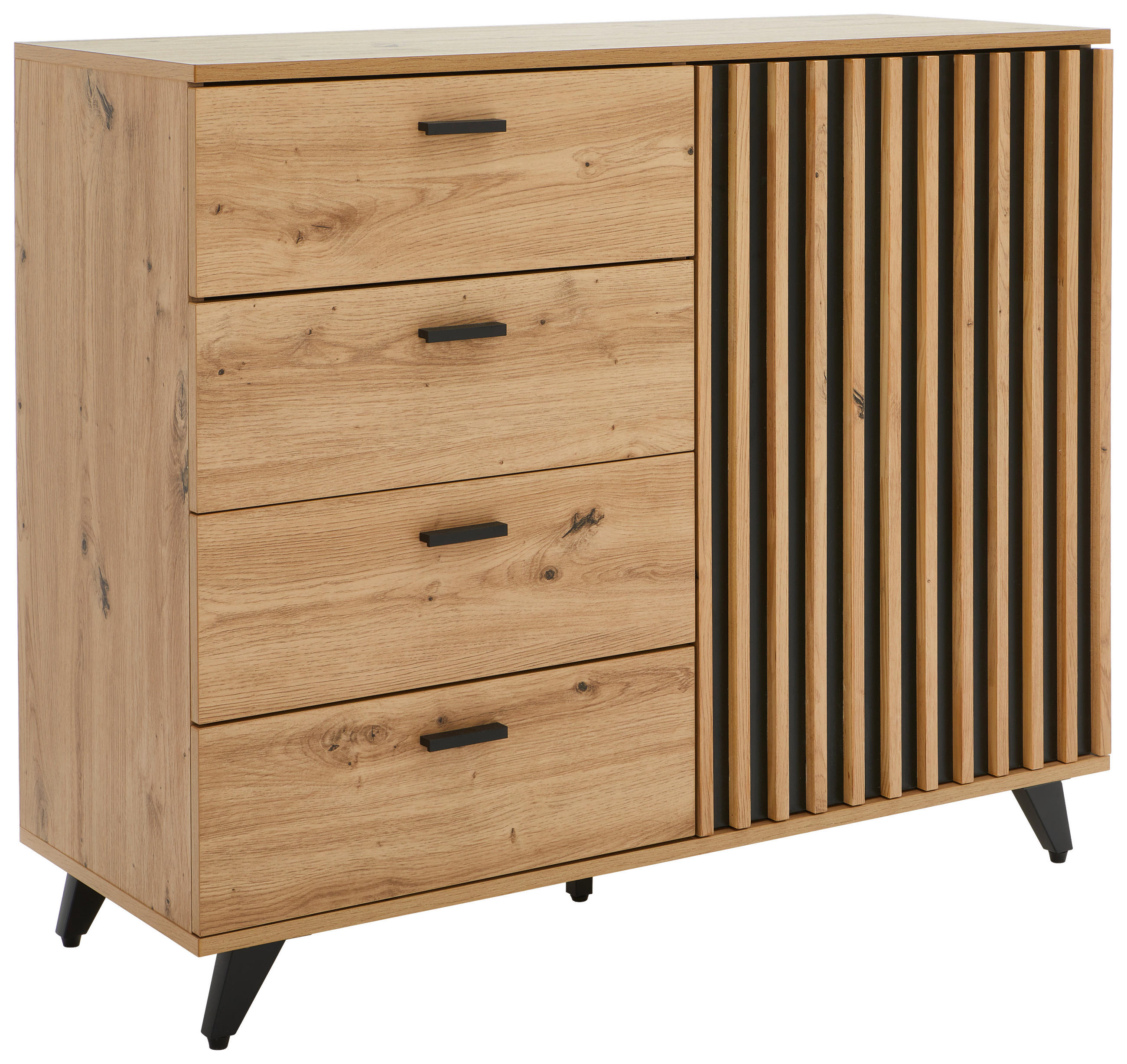 SIDEBOARD Oslo 103/86/40 cm 4 Schublade(n)  - Eichefarben/Schwarz, LIFESTYLE, Holzwerkstoff/Metall (103/86/40cm) - MID.YOU