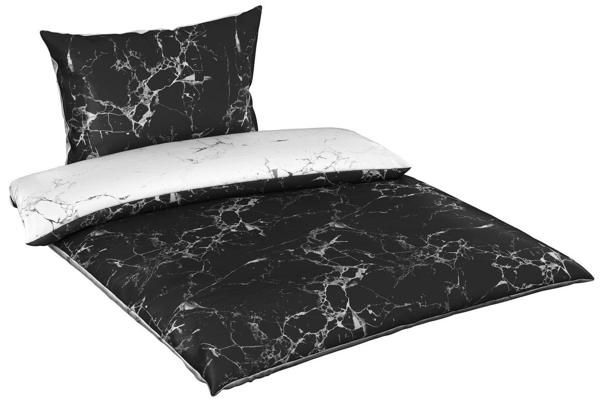 BETTWÄSCHESET Satin 200/210 cm  65 cm/100 cm  - Weiss/Schwarz, Trend, Textil (200/210cm) - Esposa