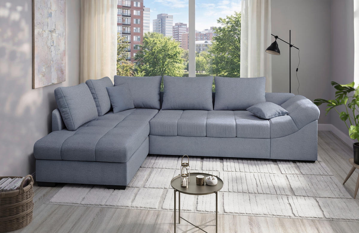 ECKSCHLAFSOFA Alvito in Chenille Hellblau  - Schwarz/Hellblau, MODERN, Holz/Textil (202/298cm) - MID.YOU