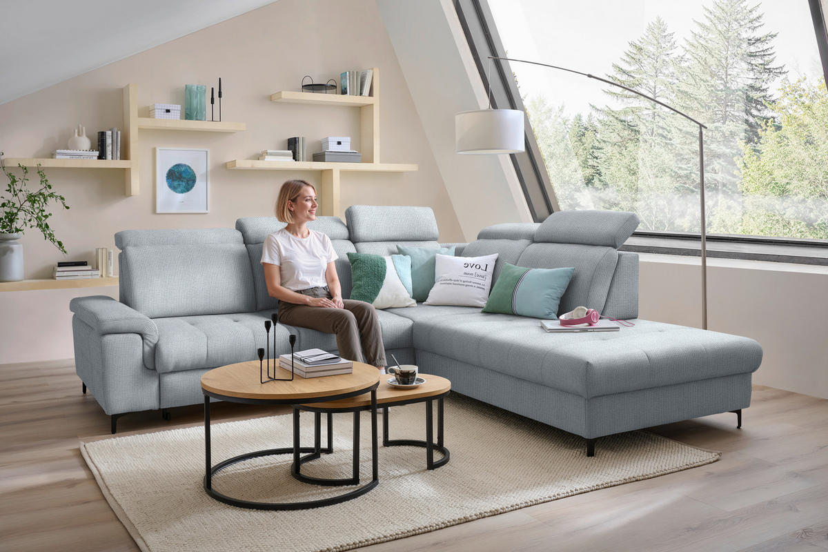 ECKSOFA Struktur Grauweiss  - Schwarz/Grauweiss, Design, Textil/Metall (292/270cm) - Stylife
