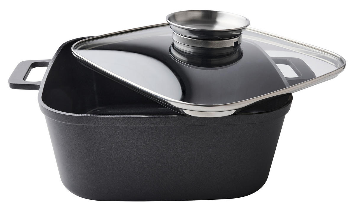 SERVÍROVACIA PANVICA  nepriľnavý povrch Greblon®   - čierna/číra, Basics, kov/sklo (24/24/10,5cm) - Homeware Profession.