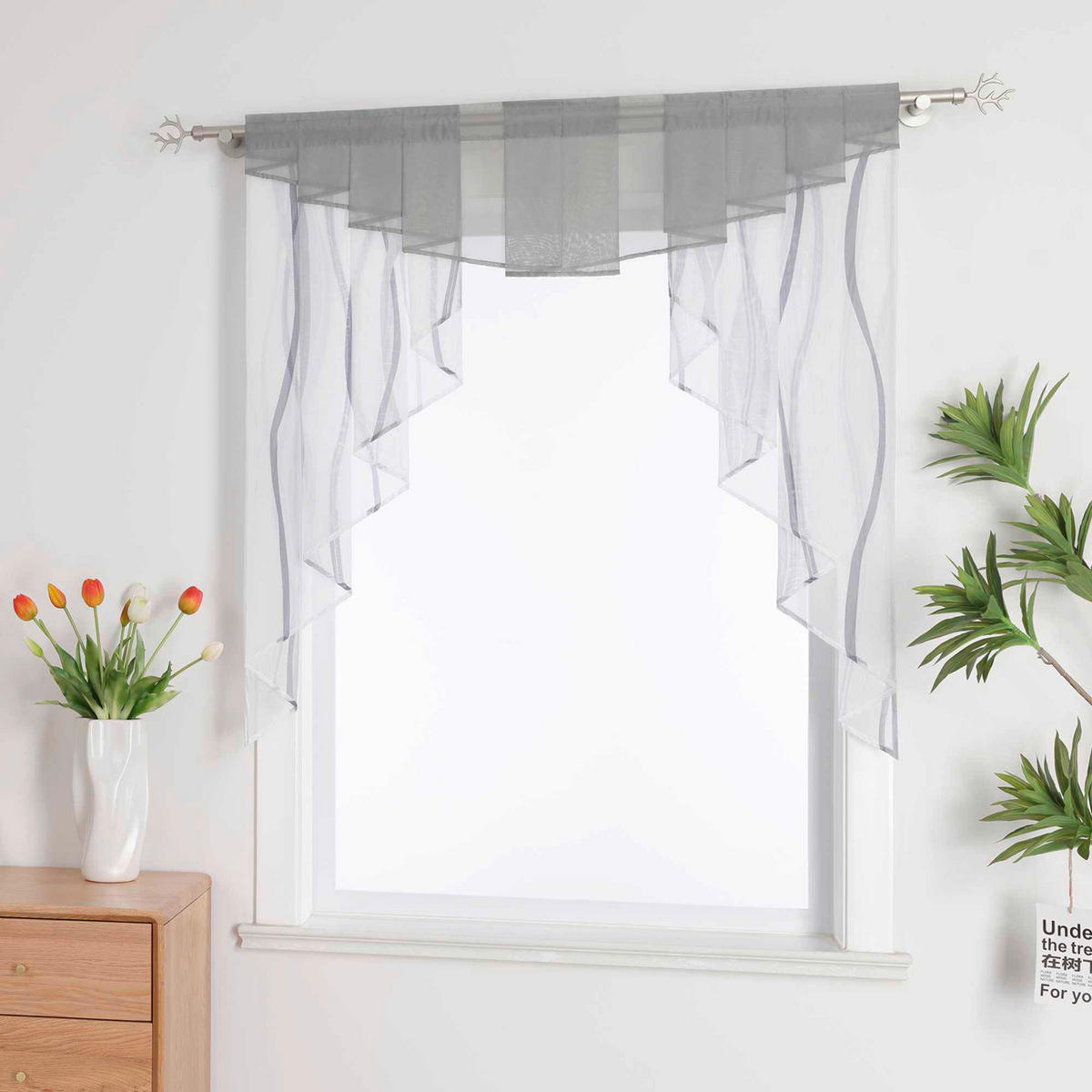 KURZGARDINE   100/100 cm   - Weiß/Grau, Basics, Textil (100/100cm)