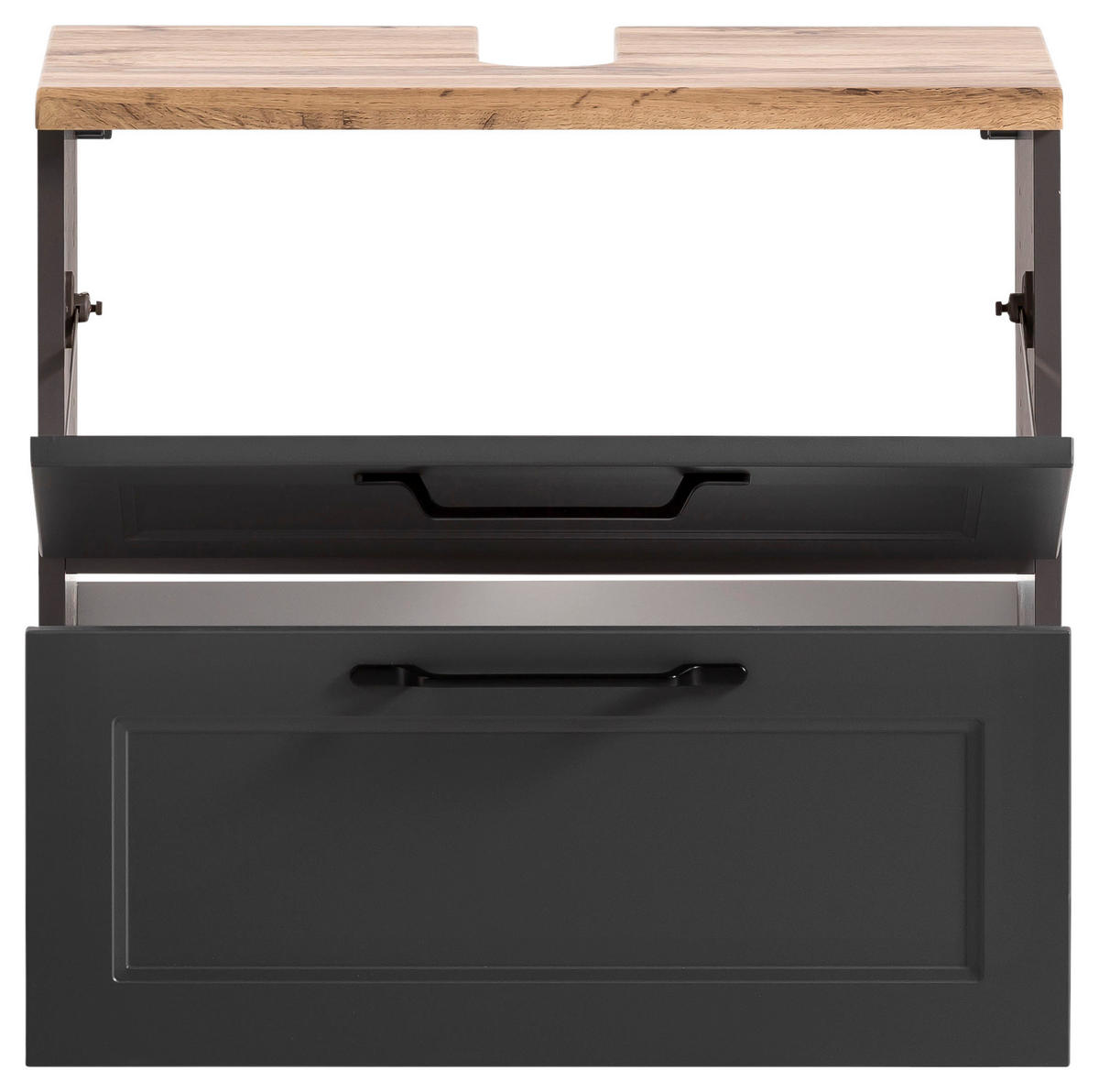 WASCHBECKENUNTERSCHRANK 60/55/35 cm  - Eiche Wotan/Schwarz, ROMANTIK / LANDHAUS, Holzwerkstoff/Kunststoff (60/55/35cm) - Xora