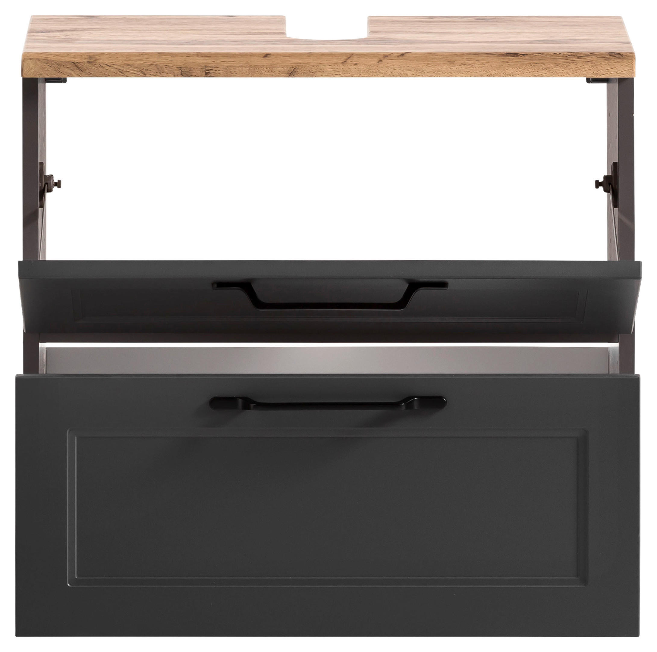 Thumbnail - Xora Waschbeckenunterschrank Enna, Graphit, Grau, Eiche Wotan, Metall, 1 Schubladen, 60x55x35 cm, Made in Germany, stehe...