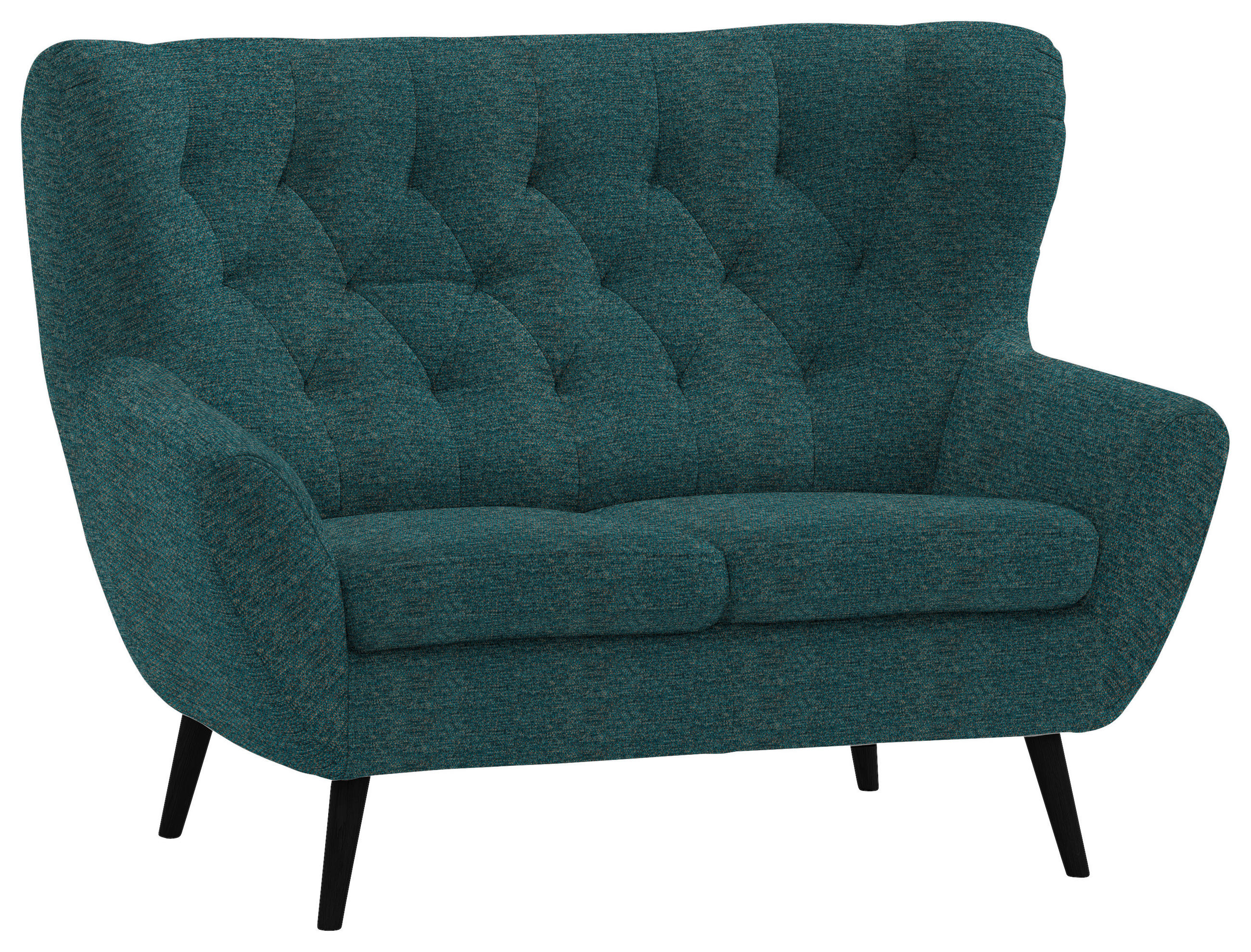 2-SITZER-SOFA Flachgewebe Petrol  - Petrol/Schwarz, Design, Holz/Textil (137/101/95cm) - Stylife