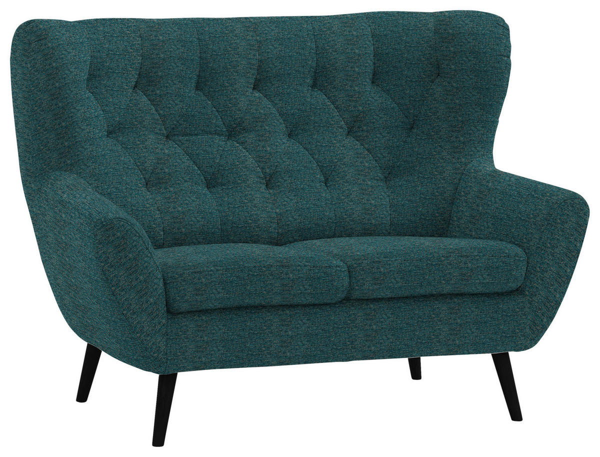 2-SITZER-SOFA Flachgewebe Petrol  - Petrol/Schwarz, Design, Holz/Textil (137/101/95cm) - Stylife