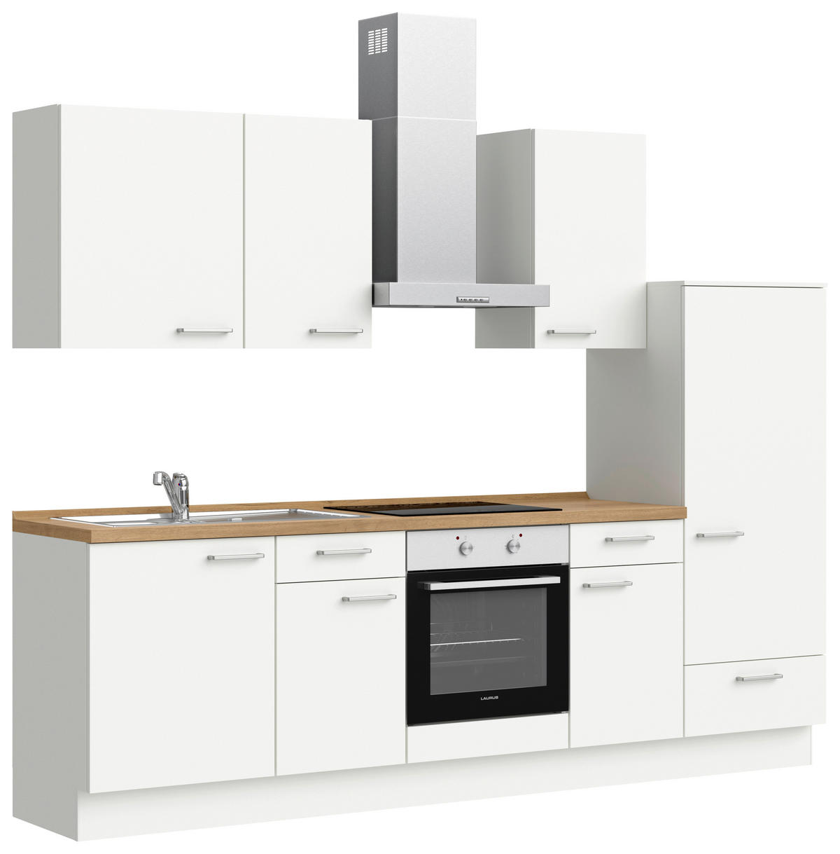 KÜCHENBLOCK 270 cm   in Weiß, Eichefarben  - Edelstahlfarben/Eichefarben, MODERN, Holzwerkstoff/Metall (270cm) - Nobilia