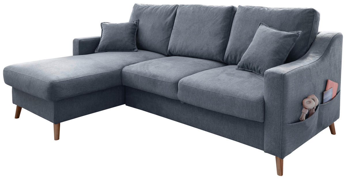 ECKSOFA in Struktur Blau  - Blau/Naturfarben, Konventionell, Holz/Textil (150/228cm) - P & B