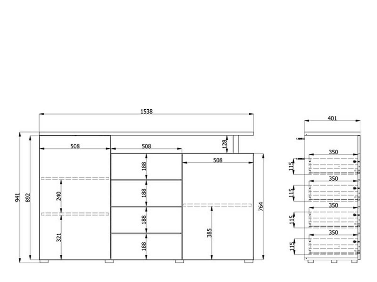 SIDEBOARD  in 154/94/40 cm  - Weiß/Eiche Artisan, Basics, Holzwerkstoff (154/94/40cm) - Carryhome