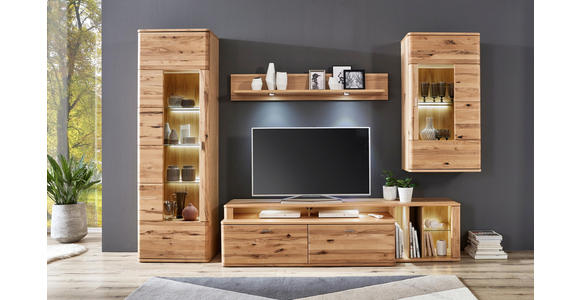 WOHNWAND Buche furniert, massiv Buchefarben - Edelstahlfarben/Buchefarben, KONVENTIONELL, Glas/Holz (301/208/52cm) - Cantus