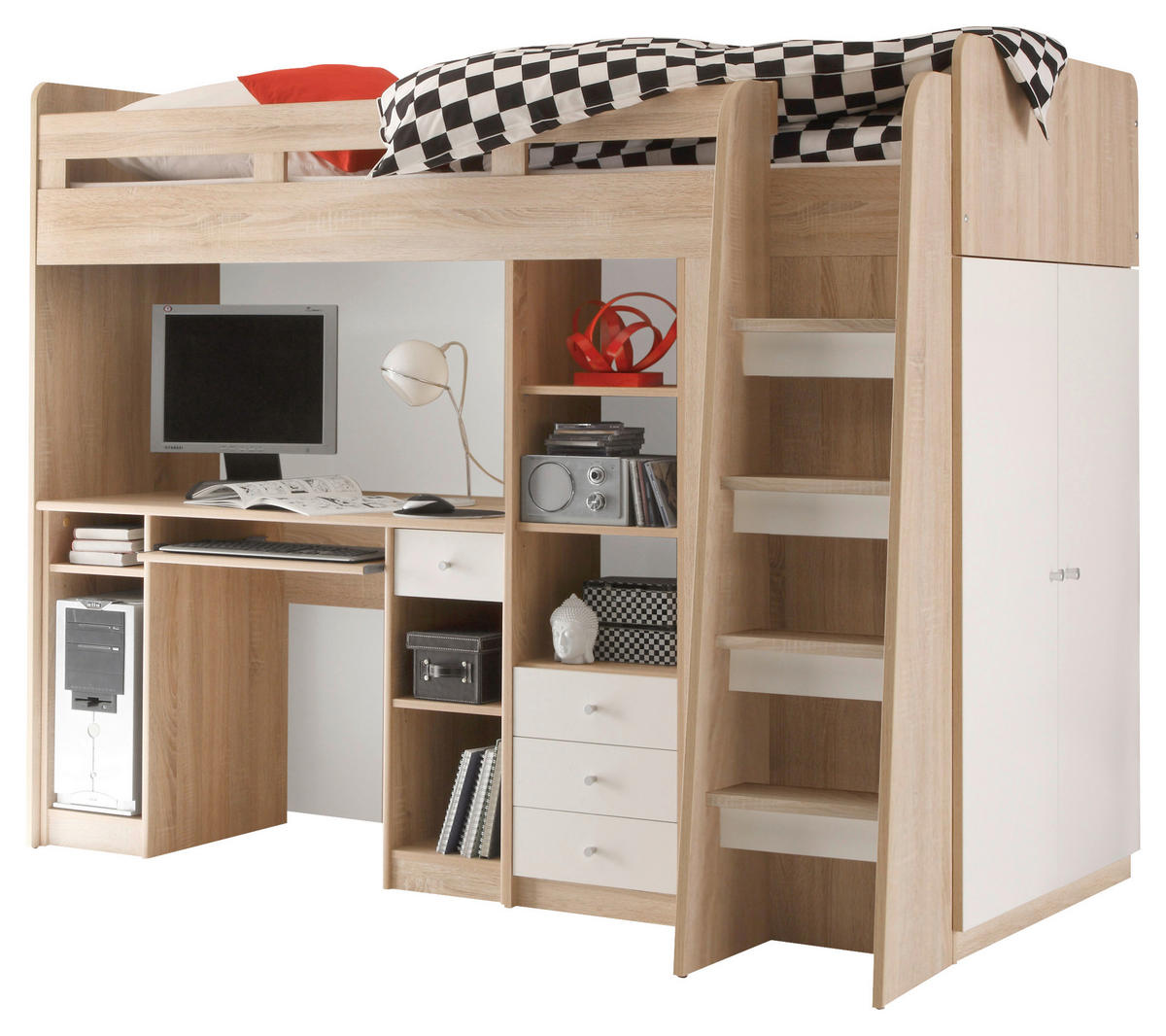 POGRAD - barve hrasta/bela, Moderno, leseni material (90/200cm) - MID.YOU