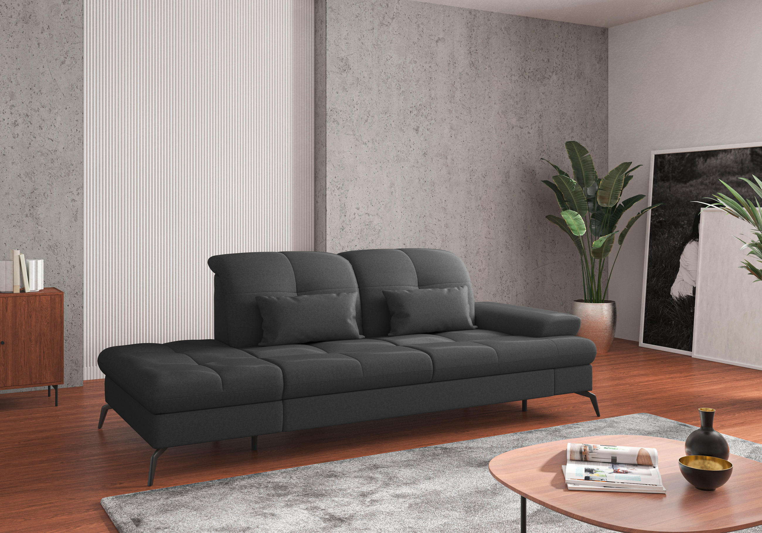RÉCAMIERE Dunkelgrau Flachgewebe  - Dunkelgrau/Schwarz, KONVENTIONELL, Textil/Metall (231/90/122cm) - Sit & More