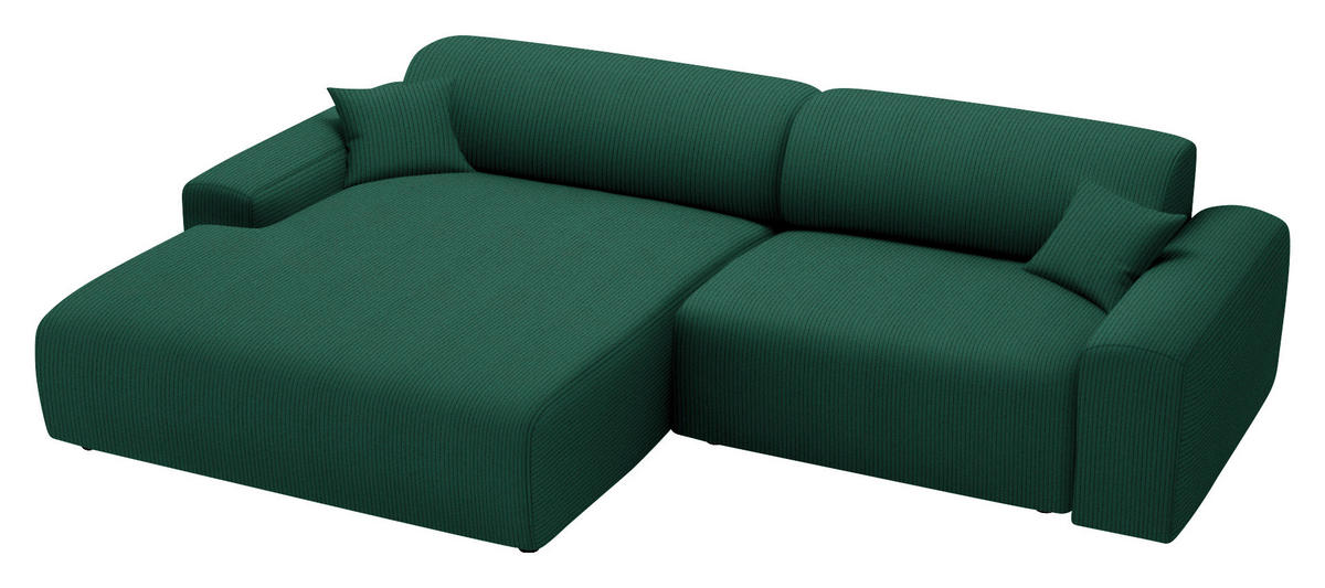 ECKSOFA in Velours, Feincord Waldgrün  178/292 cm  - Waldgrün/Schwarz, Design, Kunststoff/Textil (178/292cm) - home24