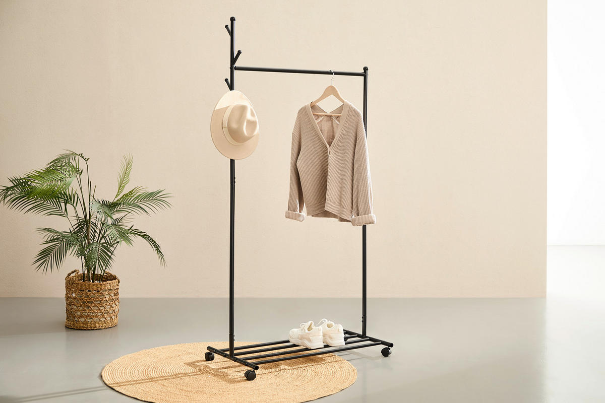 KLEIDERWAGEN in Schwarz 84.5/170.5/45 cm   - Schwarz, Basics, Kunststoff/Metall (84.5/170.5/45cm) - Boxxx