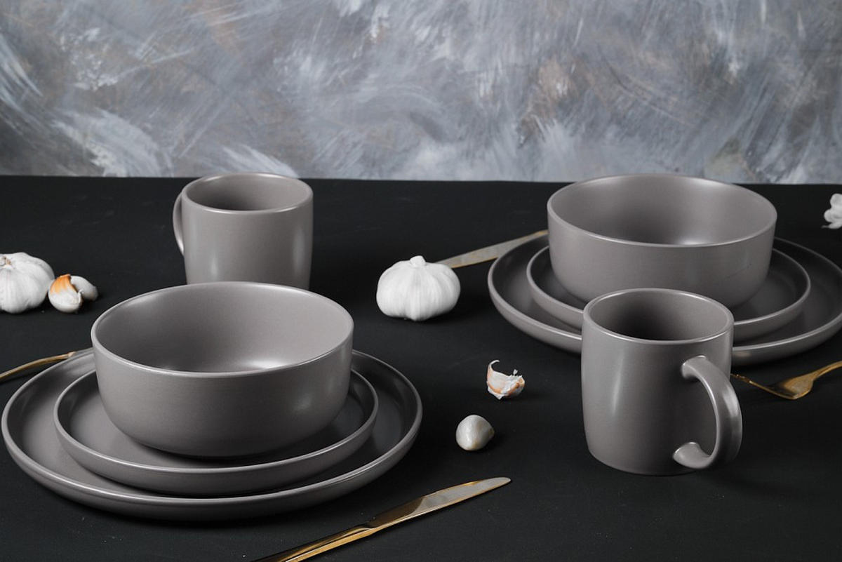 KOMBISERVICE Grau Salerno 16-teilig 4 Personen  - Grau, Trend, Keramik - Novel