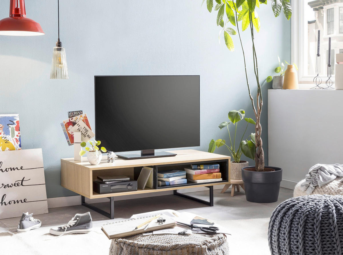 COUCHTISCH 110/55/38 cm rechteckig Naturfarben, Schwarz  - Schwarz/Naturfarben, Design, Holzwerkstoff/Metall (110/55/38cm) - Livetastic