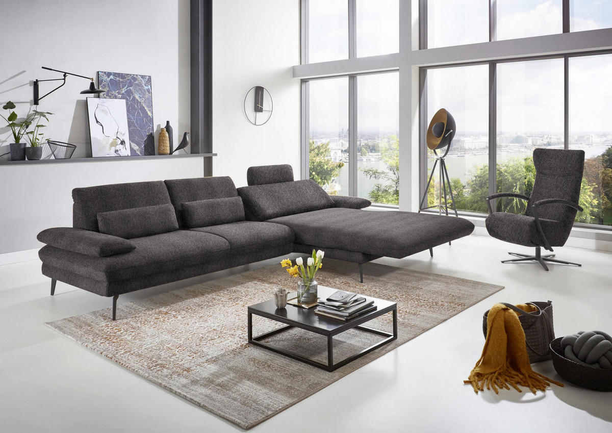 ECKSOFA in Chenille Anthrazit  - Anthrazit/Schwarz, Design, Textil/Metall (310/180cm) - Dieter Knoll