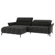 ECKSOFA Anthrazit Flachgewebe Rücken echt, Kopfteilverstellung, Sitztiefenverstellung  - Anthrazit/Schwarz, KONVENTIONELL, Textil/Metall (175/272cm) - Carryhome