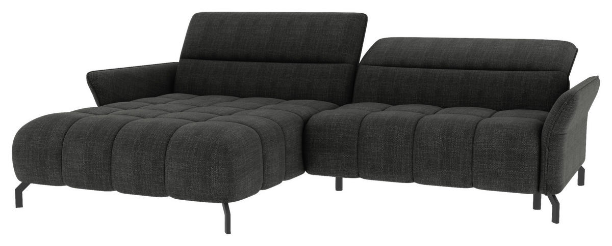 ECKSOFA  in Flachgewebe Anthrazit Rücken echt, Kopfteilverstellung, Sitztiefenverstellung  175/272 cm  - Anthrazit/Schwarz, KONVENTIONELL, Textil/Metall (175/272cm) - Carryhome