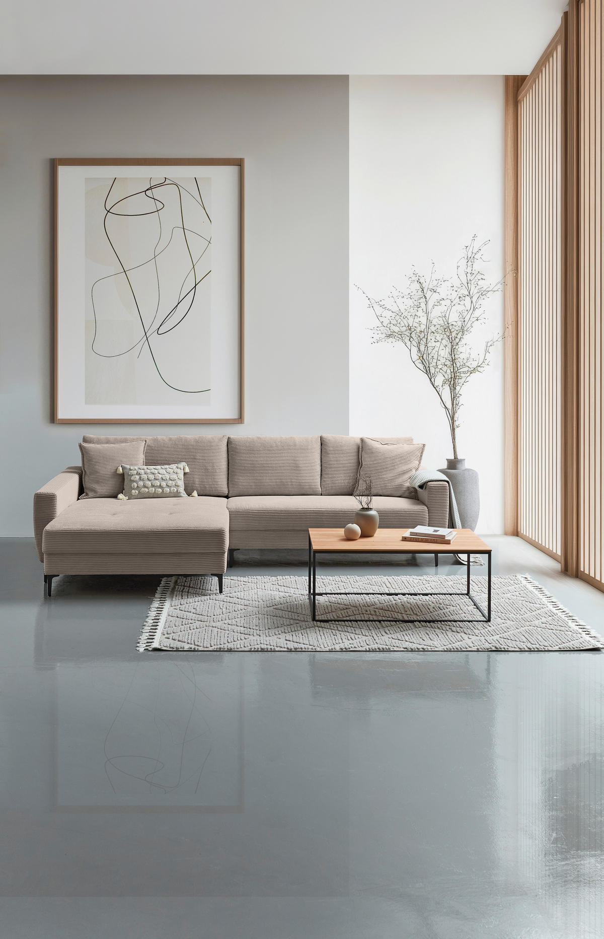 ECKSOFA in Cord Hellgrau  174/283 cm  - Hellgrau/Schwarz, Design, Textil/Metall (174/283cm) - Xora