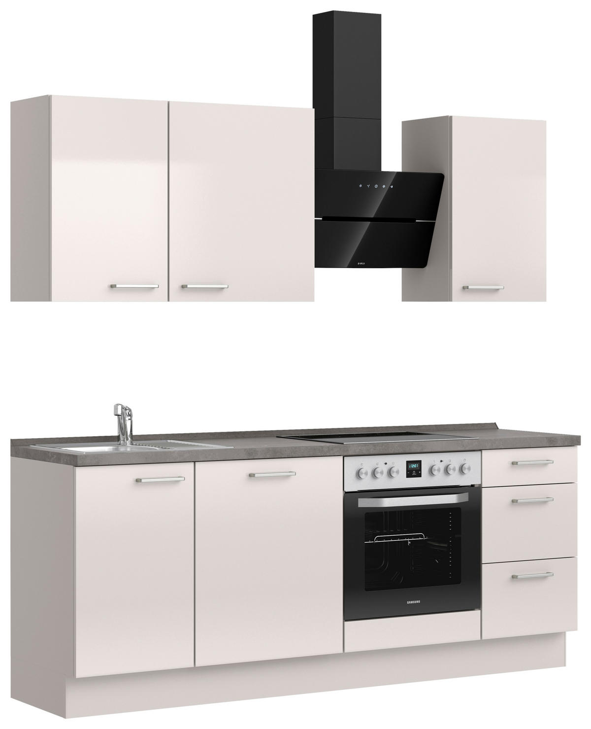 KÜCHENBLOCK Flash 210 cm  in Schieferfarben, Hellgrau  - Schieferfarben/Edelstahlfarben, MODERN, Holzwerkstoff/Metall (210cm) - Nobilia