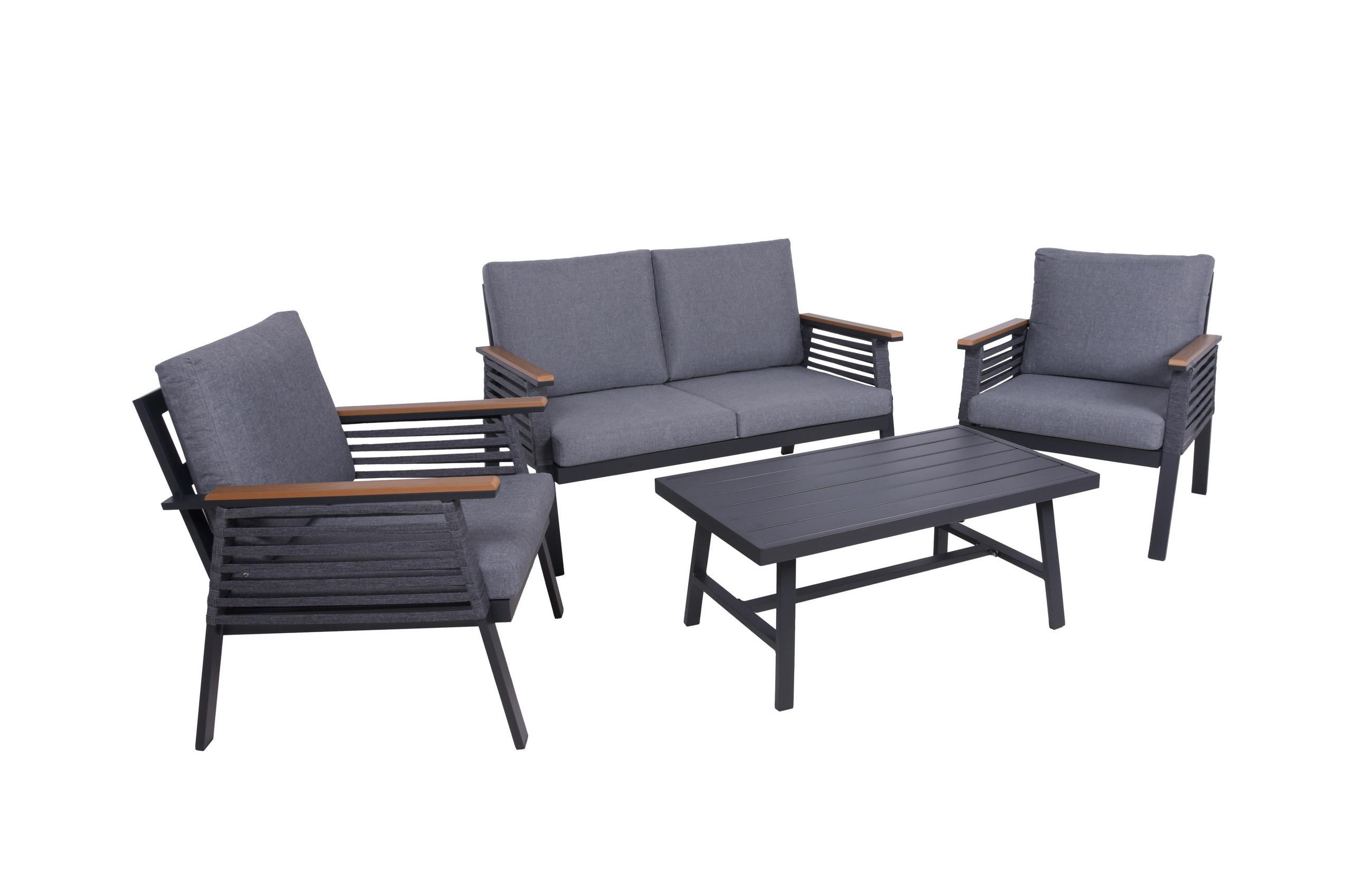 GARTENSET  - Anthrazit/Braun, Basics, Kunststoff/Textil - Gardenson