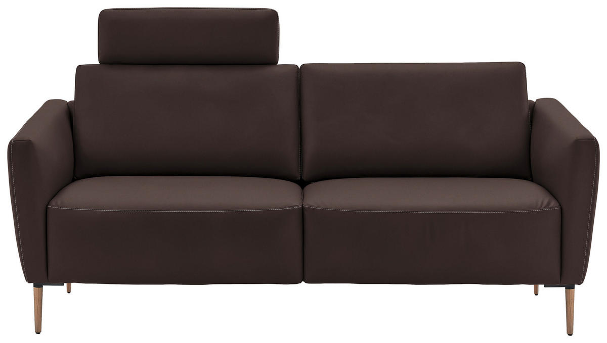 2-SITZER-SOFA  in Echtleder Dunkelbraun   - Eichefarben/Dunkelbraun, Natur, Leder/Holz (207/86/87cm) - Valnatura